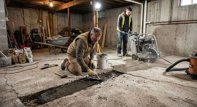 Cracked Basement Floor Repair in Malden, MA